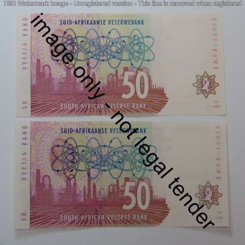 Mboweni First Issue pair of uncirculated R50 notes with consecutive numbers