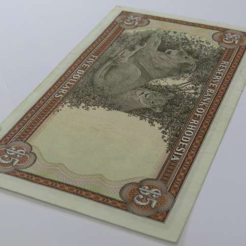 Reserve Bank of Rhodesia Five Dollars - 20 October 1978 - AU with small rust mark bottom