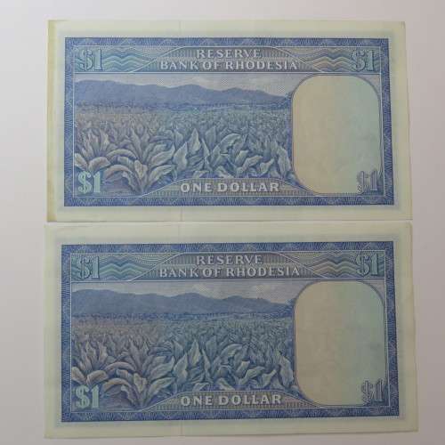 Reserve Bank of Rhodesia One dollar 15 October 1974 lot of 6 banknotes