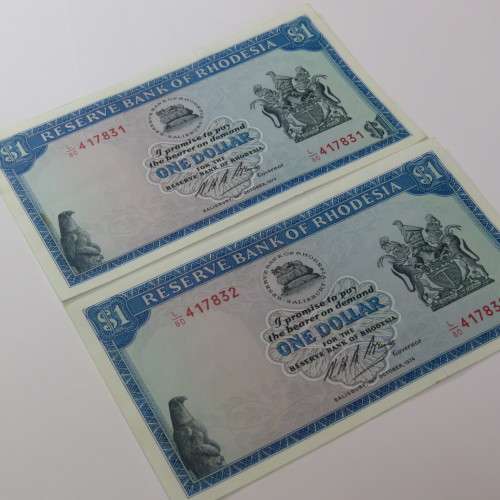 Reserve Bank of Rhodesia One dollar 15 October 1974 lot of 6 banknotes