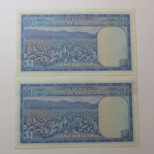 Reserve Bank of Rhodesia One dollar 15 October 1974 lot of 6 banknotes
