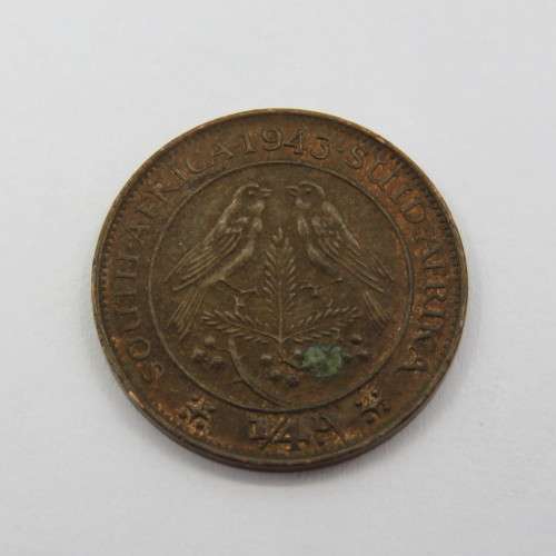 1943 farthing with cracked die mark through 4