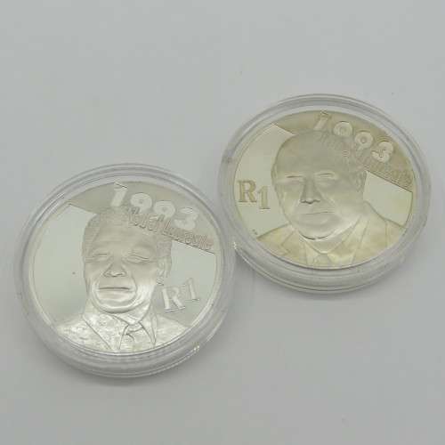 South Africa 2007 De Klerk and Mandela R1 silver coins in original capsules untouched
