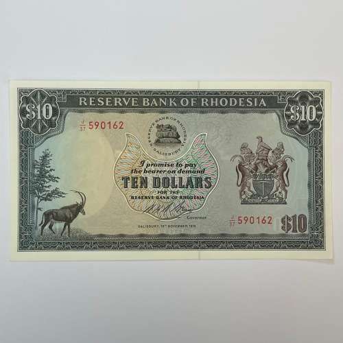 Reserve Bank of Rhodesia Ten Dollars 19 November 1975 - Uncirculated