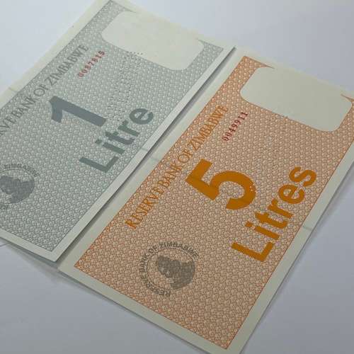Zimbabwe full set of 2005 petrol coupon specimens - All uncirculated