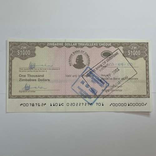 Zimbabwe 2003 Travellers Cheques
