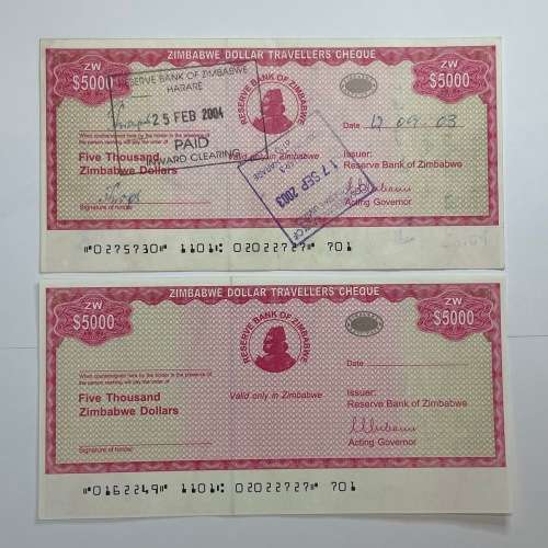 Zimbabwe 2003 Travellers Cheques
