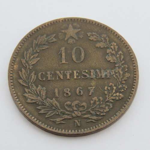Italy 1867 Ten 10 Centesimi VF+