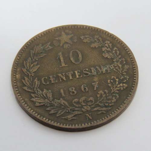 Italy 1867 Ten 10 Centesimi VF+