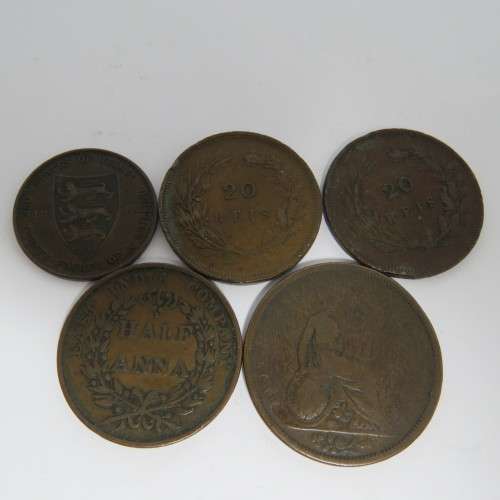 Lot of 5 copper coins from the 1800`s