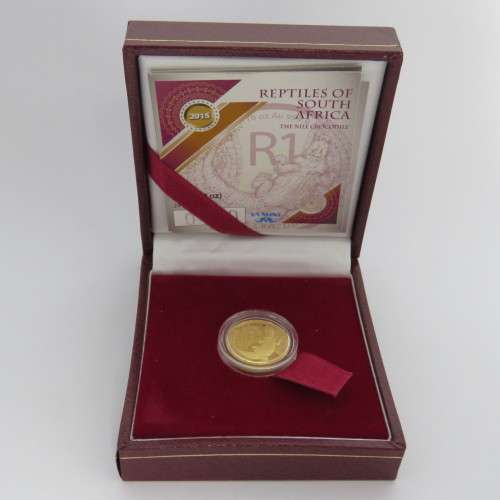 2015 RSA South African 1/10th Reptiles series Proof Gold R1 coin - The Nile Crocodile in box with CO