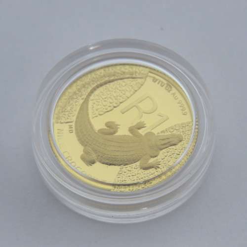 2015 RSA South African 1/10th Reptiles series Proof Gold R1 coin - The Nile Crocodile in box with CO
