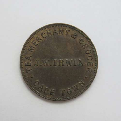 1879 JW Irwin Cape Town Tea Merchant and Grocer token - Excellent condition