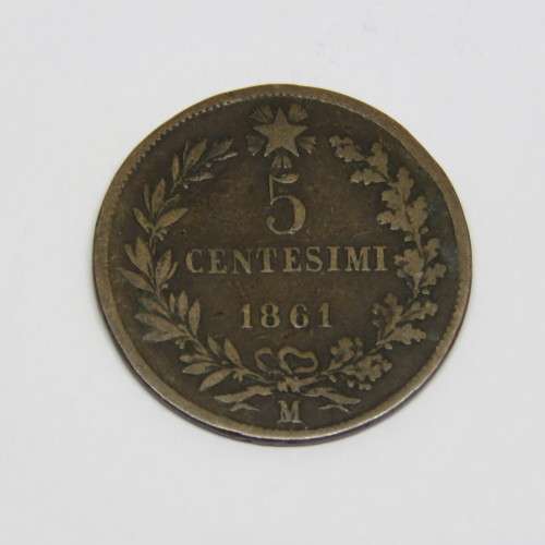 1861 Italy copper 5 Centesimi coin
