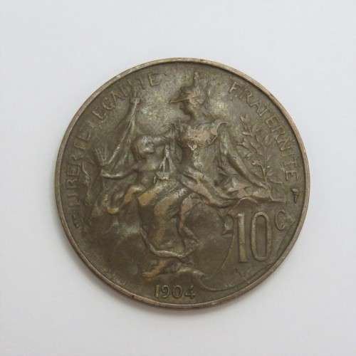 1904 France Bronze 10 Centimes XF+
