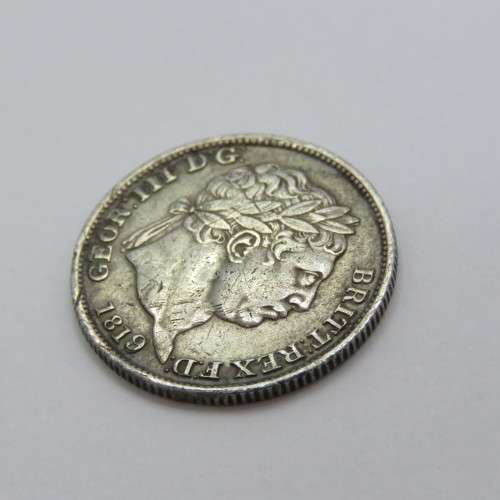 1819 Great Britain shilling - High 9 over 6 VF