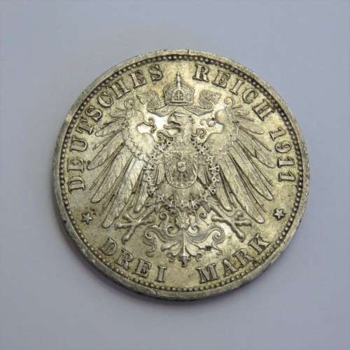 1911 A Germany Prussia 3 Mark VF+