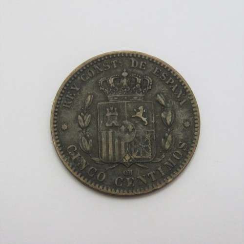 1878 Spain Cinco Centimos VF+
