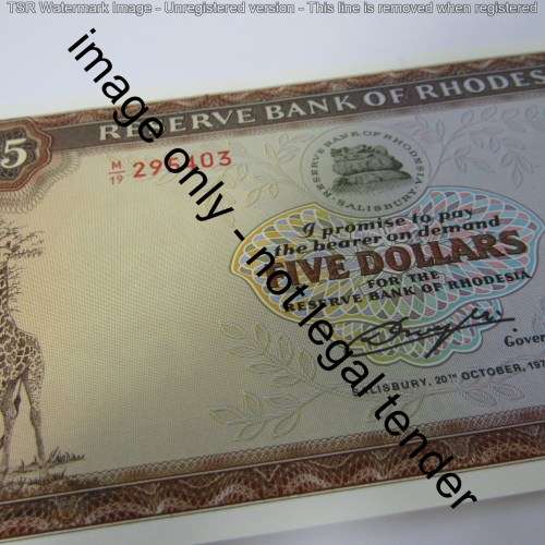 Rhodesia Reserve bank of Rhodesia Five Dollars - 20 October 1978 - crisp uncirculated