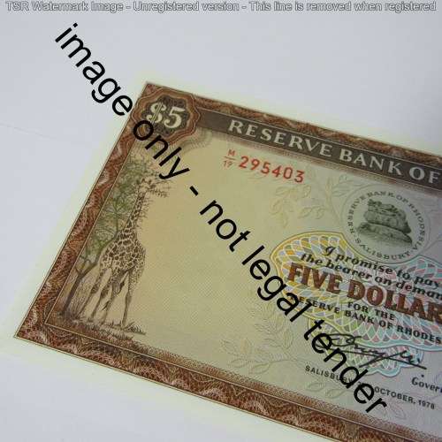 Rhodesia Reserve bank of Rhodesia Five Dollars - 20 October 1978 - crisp uncirculated