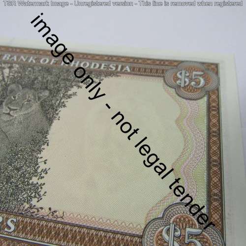 Rhodesia Reserve bank of Rhodesia Five Dollars - 20 October 1978 - crisp uncirculated