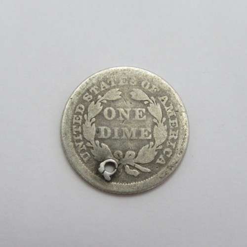 1843 USA Seated Liberty dime well used and holed - Scarce