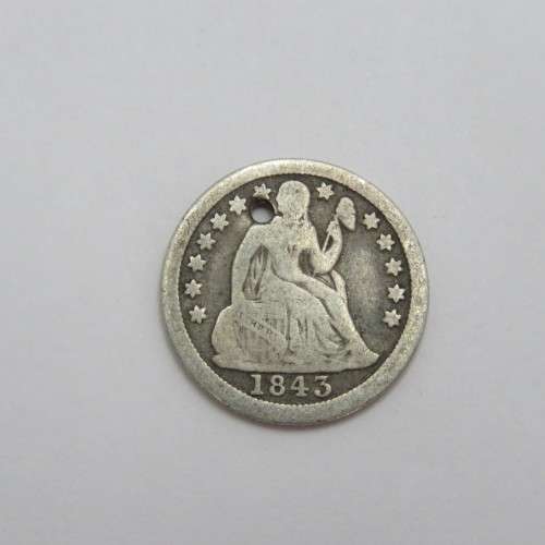 1843 USA Seated Liberty dime well used and holed - Scarce