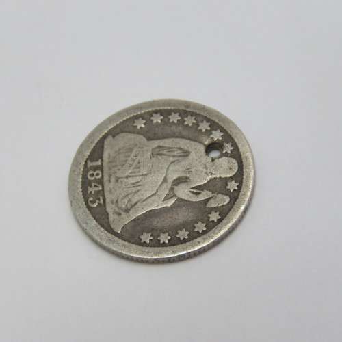 1843 USA Seated Liberty dime well used and holed - Scarce