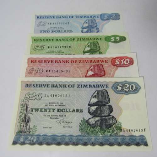 Zimbabwe 3rd issue uncirculated set - $2, $5, $10. $20 - Harare 1983