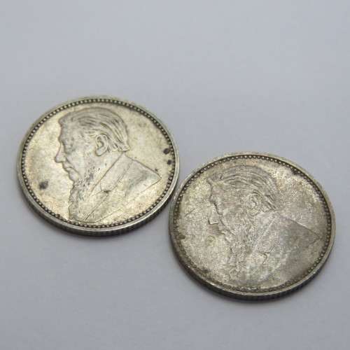 1896 and 1897 ZAR Kruger sixpence coins XF or better