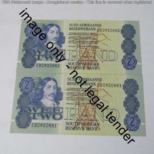 Gerhard de Kock Lot of 10 x R2 notes uncirculated with consecutive numbers