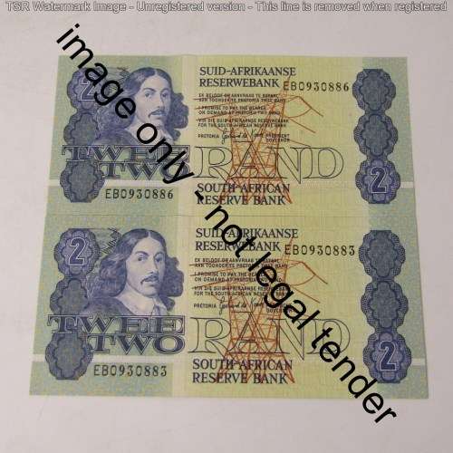 Gerhard de Kock Lot of 10 x R2 notes uncirculated with consecutive numbers