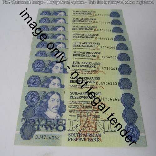 GPC de Kock 3rd issue - Lot of 9 uncirculated R2 banknotes with consecutive numbers