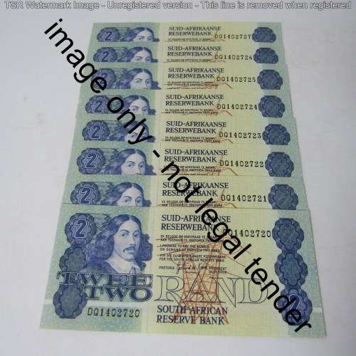 GPC de Kock 3rd issue - Lot of 7 uncirculated R2 banknotes with consecutive numbers