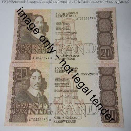 CL Stals - 1st issue Lot of 4 uncirculated R20 banknotes with consecutive numbers