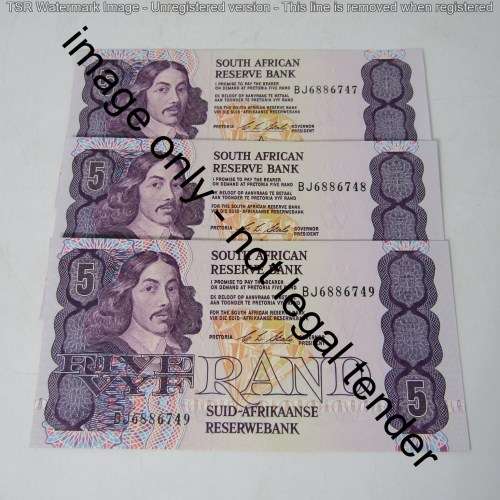 CL Stals - 1st issue Lot of 3 uncirculated R5 banknotes with consecutive numbers