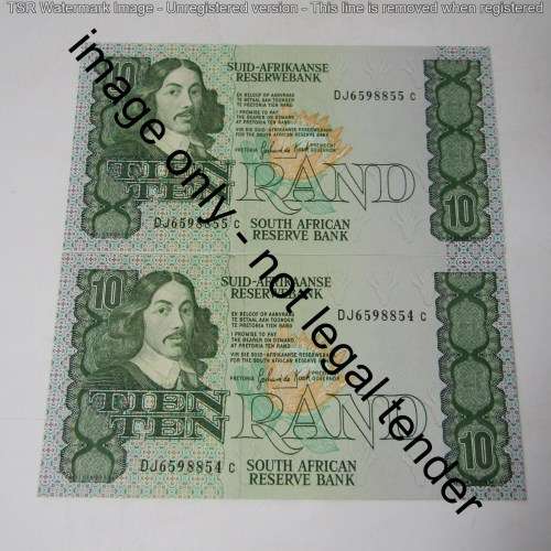 GPC de Kock 3rd issue - Lot of 10 uncirculated R10 banknotes with consecutive numbers