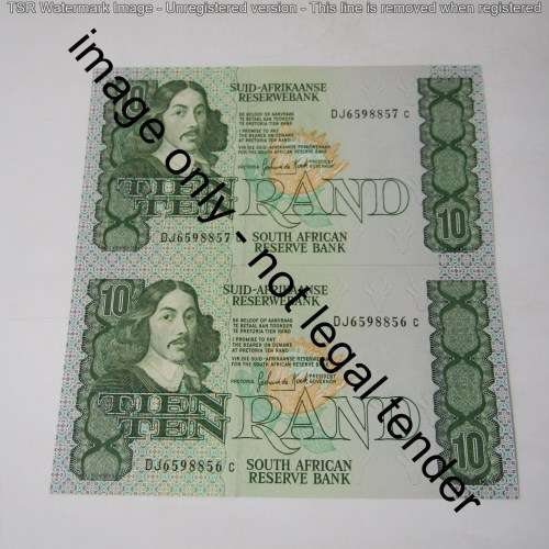 GPC de Kock 3rd issue - Lot of 10 uncirculated R10 banknotes with consecutive numbers