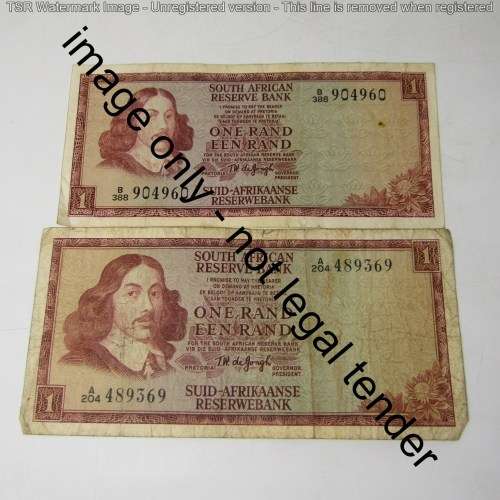 Lot of 7 different old South Africa banknotes - R1, R2, R5 and R10