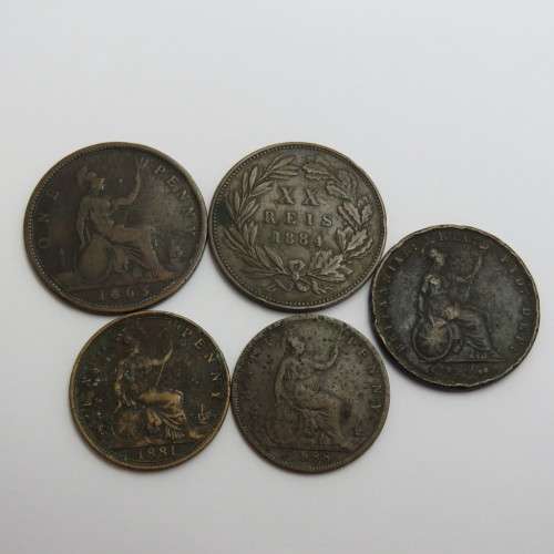 Lot of 5 antique copper coins - All over 100 years