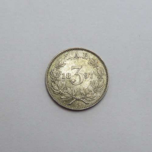 1897 ZAR Paul Kruger Three Pence 3d uncirculated