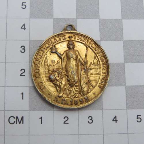 1953 Unusual gilded Coronation of Elizabeth 2 aluminium medallion