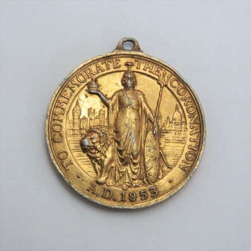 1953 Unusual gilded Coronation of Elizabeth 2 aluminium medallion