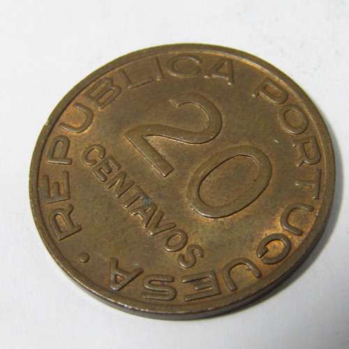 1936 Mozambique Bronze 20 Centavos AU+ with mint luster