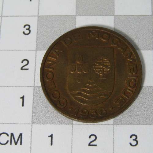 1936 Mozambique Bronze 20 Centavos AU+ with mint luster