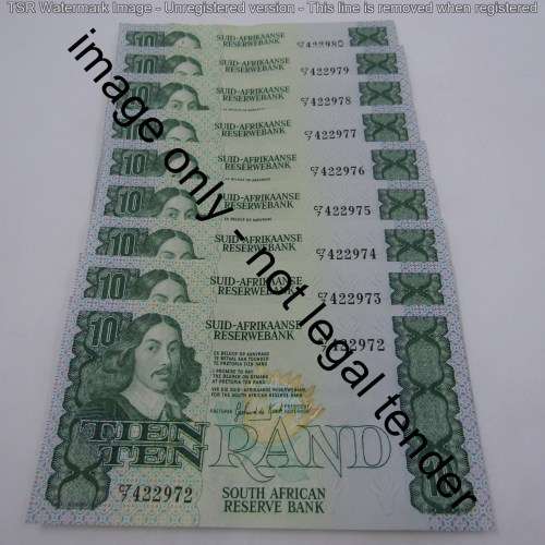 GPC de Kock 2nd issue - Lot of 9 x R10 banknotes with consecutive numbers - some creases