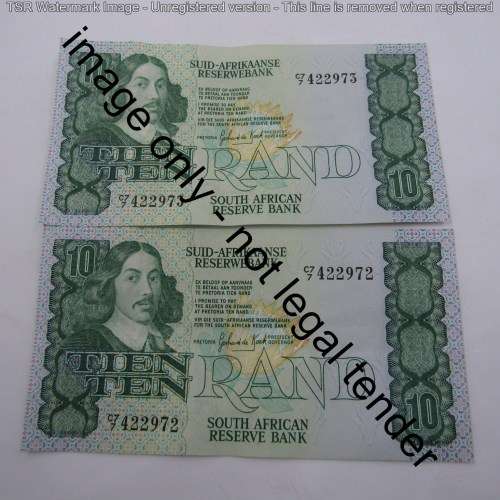 GPC de Kock 2nd issue - Lot of 9 x R10 banknotes with consecutive numbers - some creases