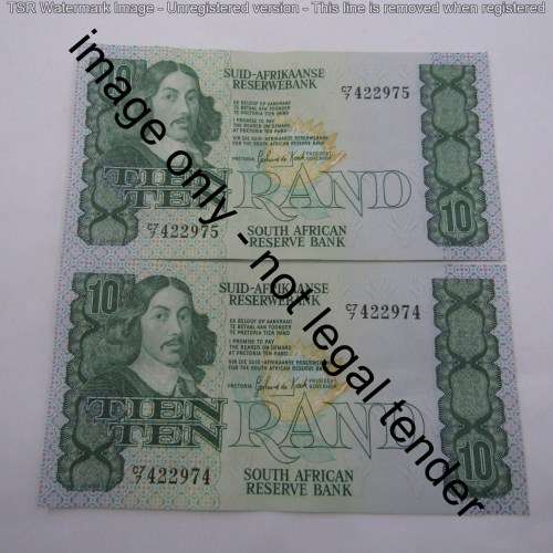 GPC de Kock 2nd issue - Lot of 9 x R10 banknotes with consecutive numbers - some creases
