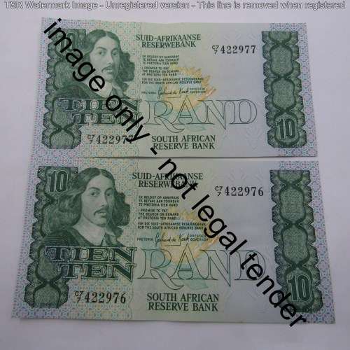 GPC de Kock 2nd issue - Lot of 9 x R10 banknotes with consecutive numbers - some creases