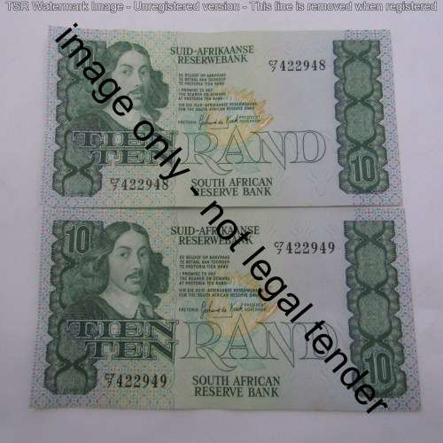 GPC de Kock 2nd issue - Lot of 8 x R10 banknotes with consecutive numbers - some creases